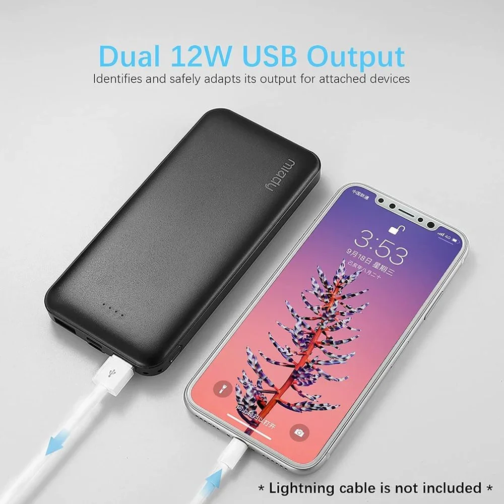 2-Pack Miady 10000mAh Dual USB Portable Charger, Fast Charging Power Bank